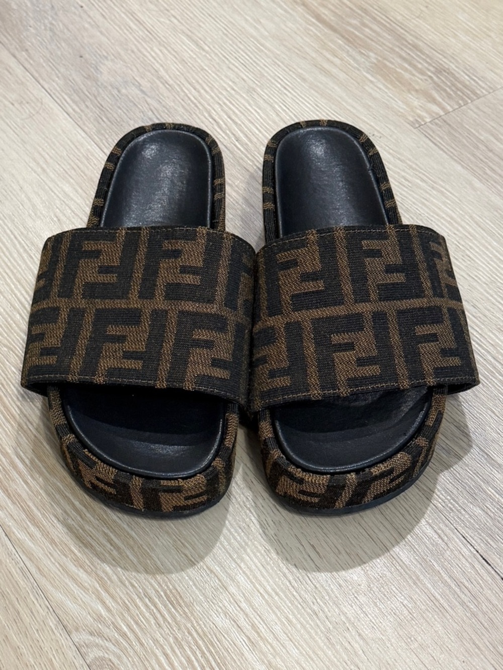 Fendi Zucca Jacquard Platform Slides in Brown & Black - Picture 4 of 8